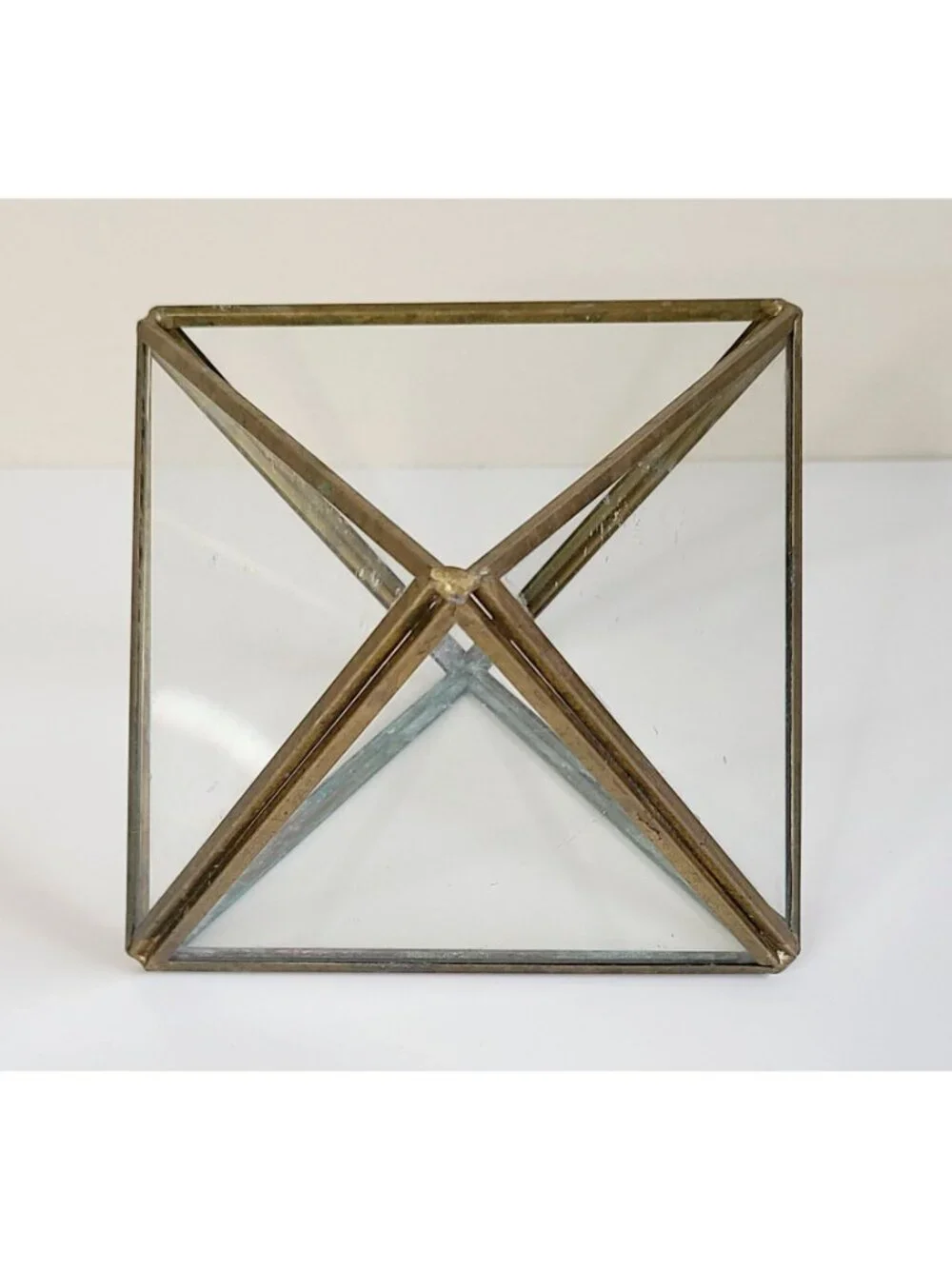 Brass & Glass Terrarium Geometric Succulent Holder Centerpiece Gold Tone Vintage - Picture 3 of 9